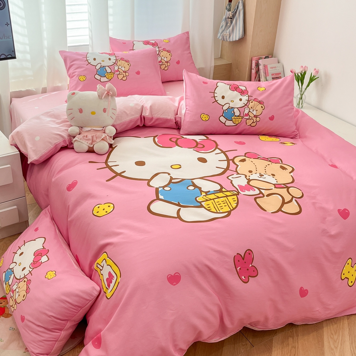 91家纺网 家纺一手货源 找家纺 孩子王家纺 2026新款卡通全棉纯棉正版授权大版三丽鸥系列四件套 温柔kt