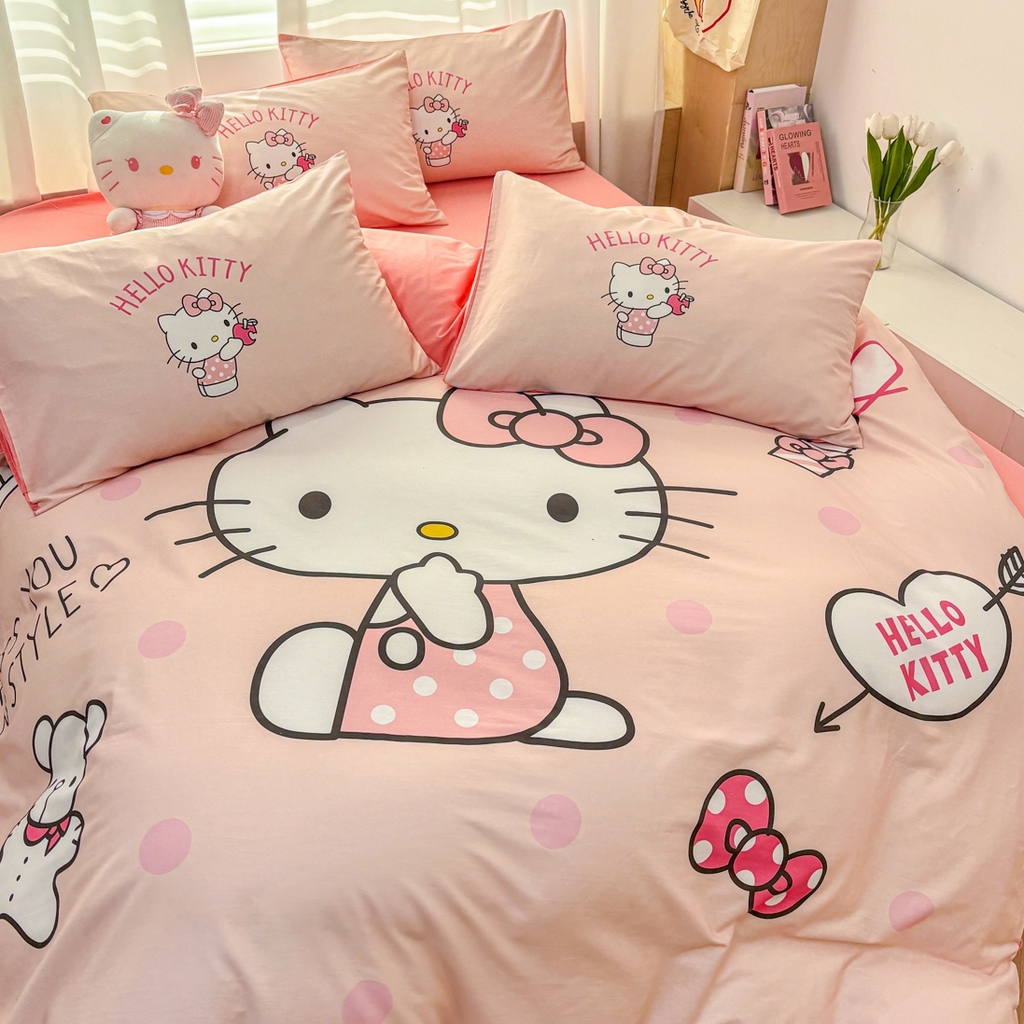 91家纺网 家纺一手货源 找家纺 孩子王家纺 2026新款卡通全棉纯棉正版授权大版三丽鸥系列四件套 时尚kt