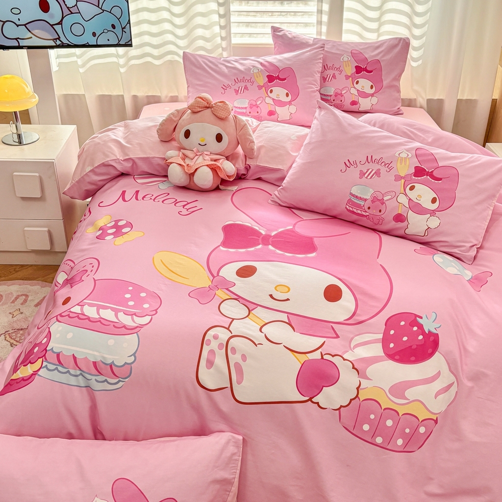 91家纺网 家纺一手货源 找家纺 孩子王家纺 2026新款卡通全棉纯棉正版授权大版三丽鸥系列四件套 蛋糕美乐蒂