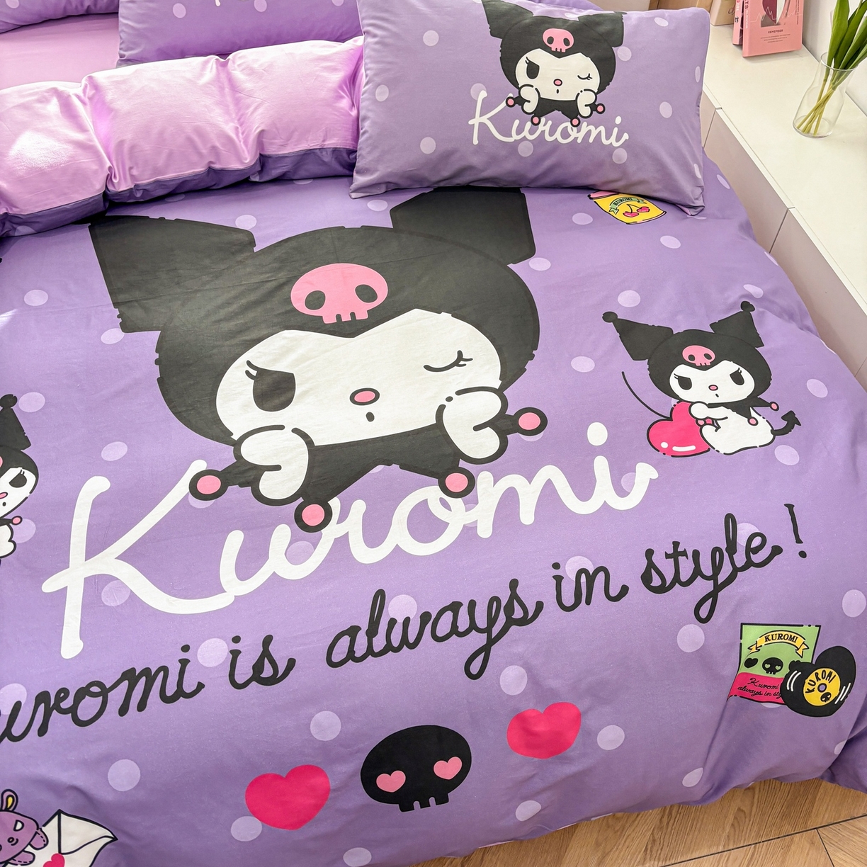 91家纺网 家纺一手货源 找家纺 孩子王家纺 2026新款卡通全棉纯棉正版授权大版三丽鸥系列四件套 圆点库洛米