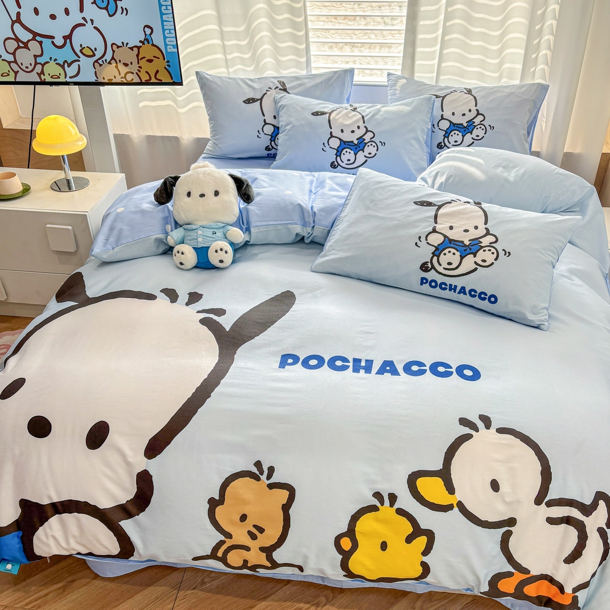 91家纺网 家纺一手货源 找家纺 孩子王家纺 2026新款卡通全棉纯棉正版授权大版三丽鸥系列四件套 童年帕恰