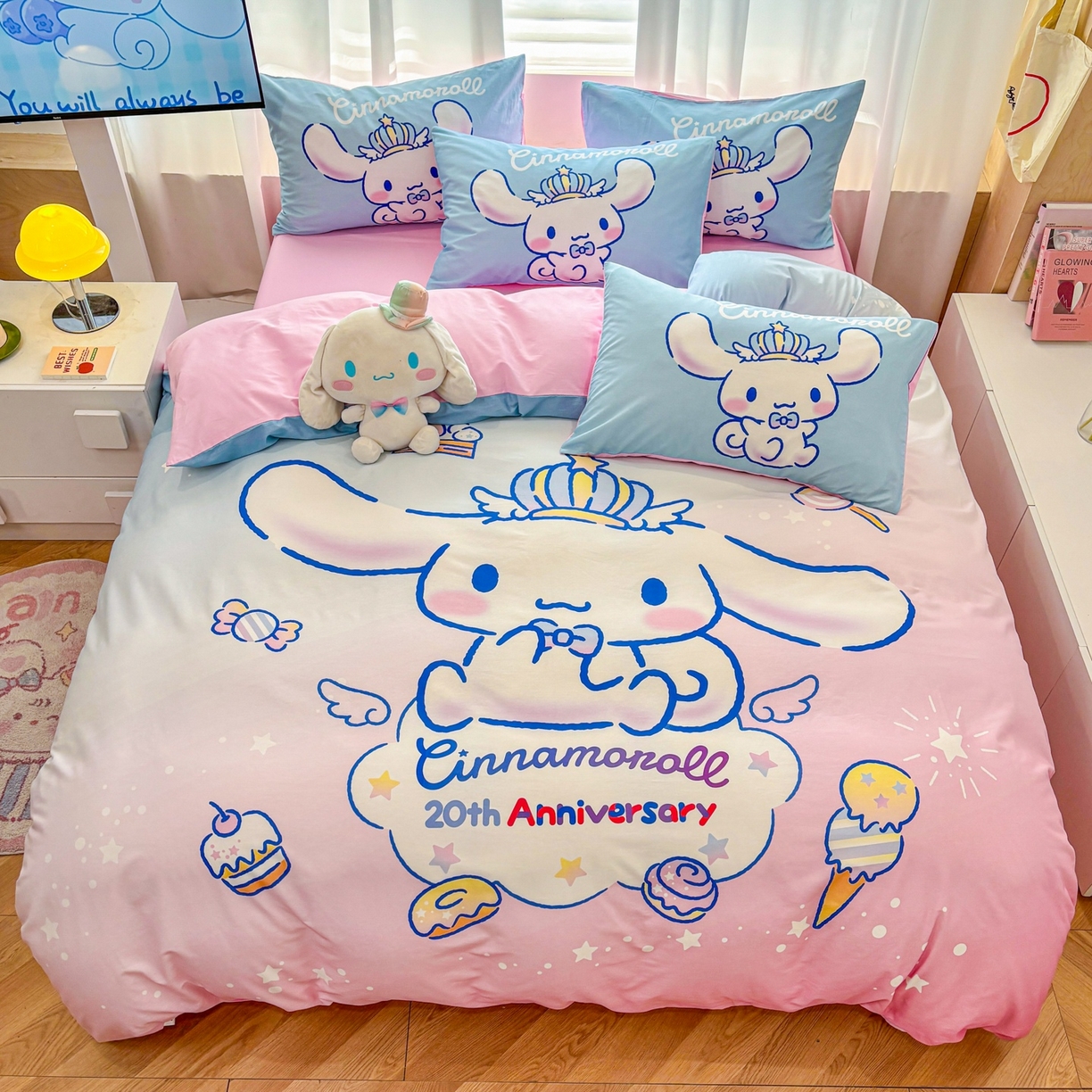 91家纺网 家纺一手货源 找家纺 孩子王家纺 2026新款卡通全棉纯棉正版授权大版三丽鸥系列四件套 闪亮玉桂狗