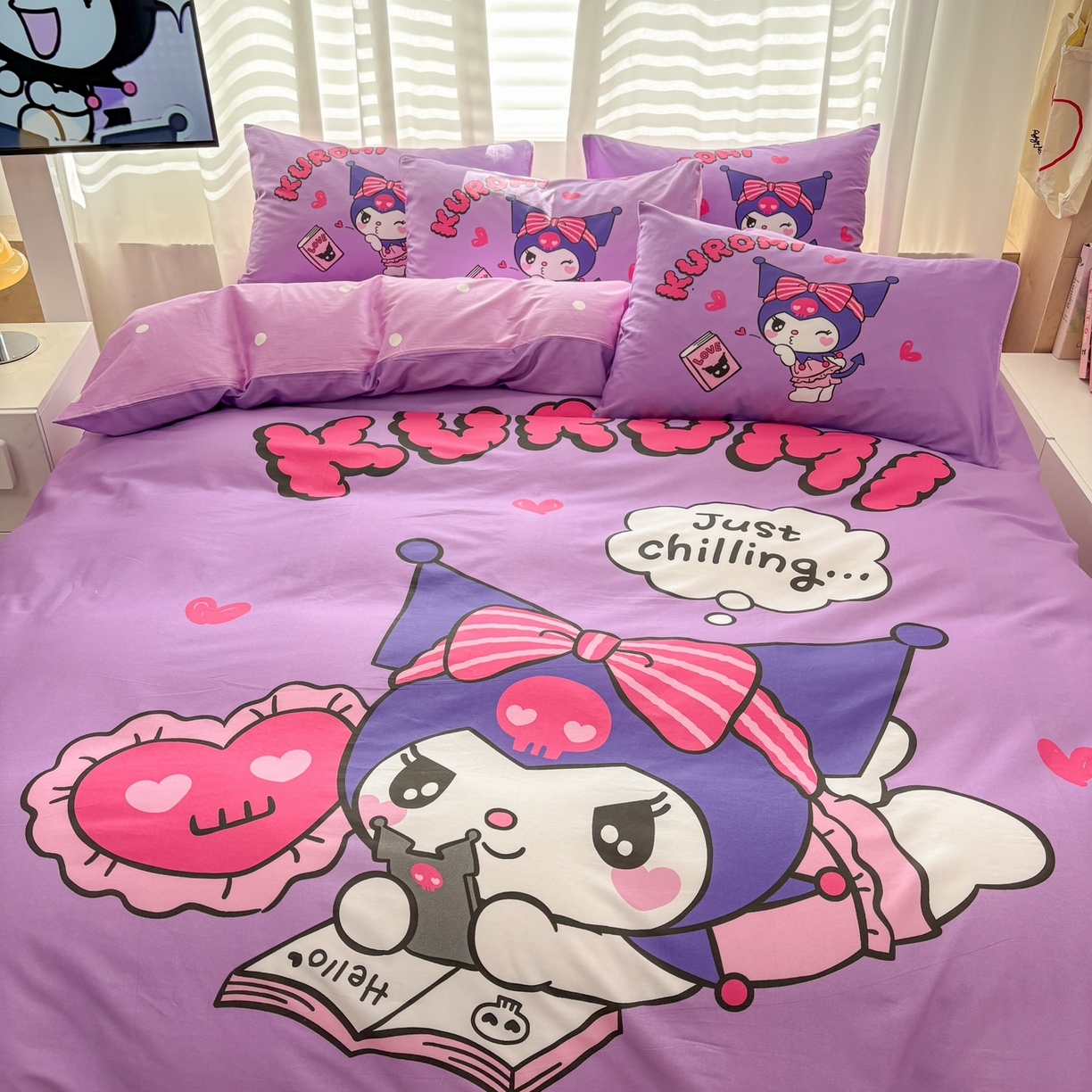 91家纺网 家纺一手货源 找家纺 孩子王家纺 2026新款卡通全棉纯棉正版授权大版三丽鸥系列四件套 睡梦库洛米