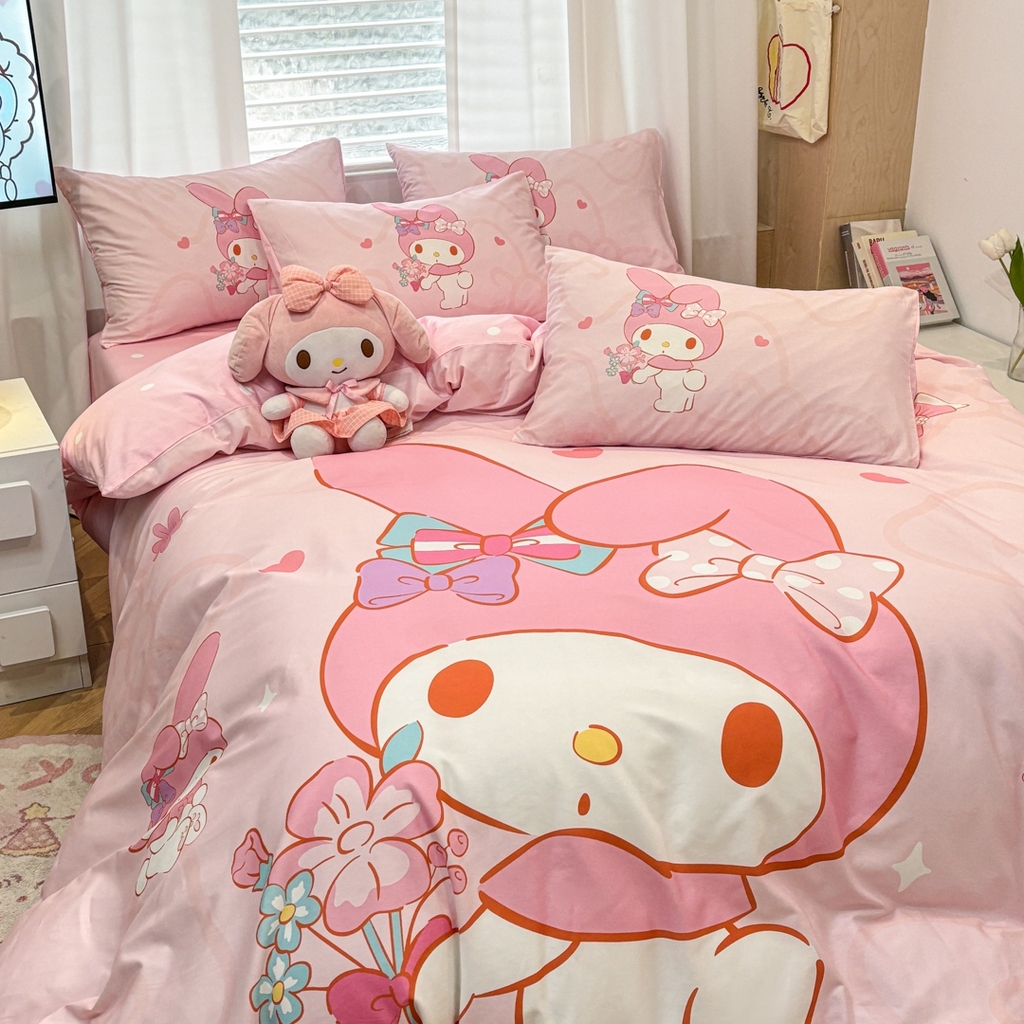 91家纺网 家纺一手货源 找家纺 孩子王家纺 2026新款卡通全棉纯棉正版授权大版三丽鸥系列四件套 调皮美乐蒂