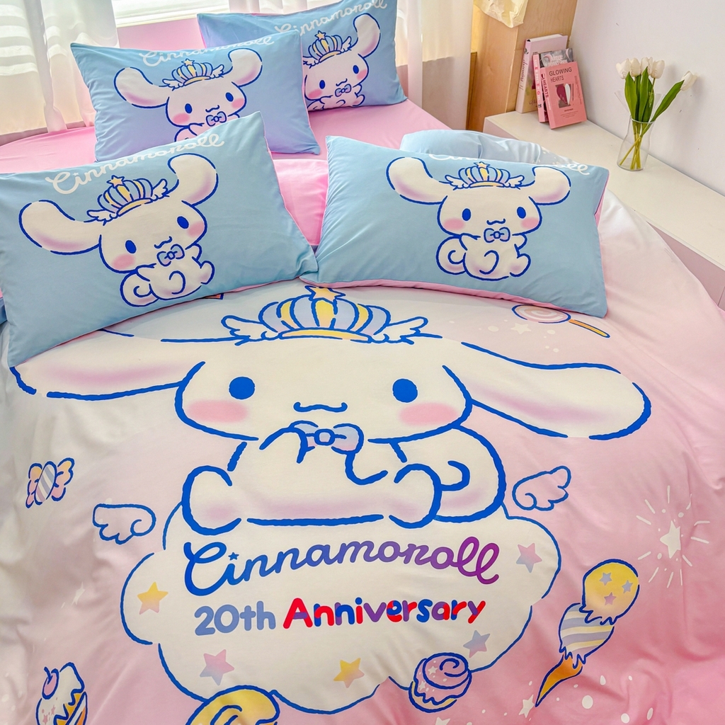 91家纺网 家纺一手货源 找家纺 孩子王家纺 2026新款卡通全棉纯棉正版授权大版三丽鸥系列四件套 闪亮玉桂狗