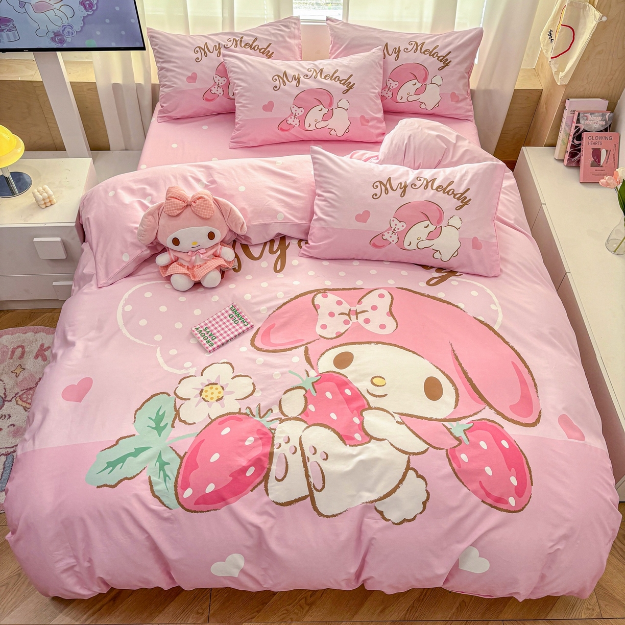 91家纺网 家纺一手货源 找家纺 孩子王家纺 2026新款卡通全棉纯棉正版授权大版三丽鸥系列四件套 美乐蒂日记