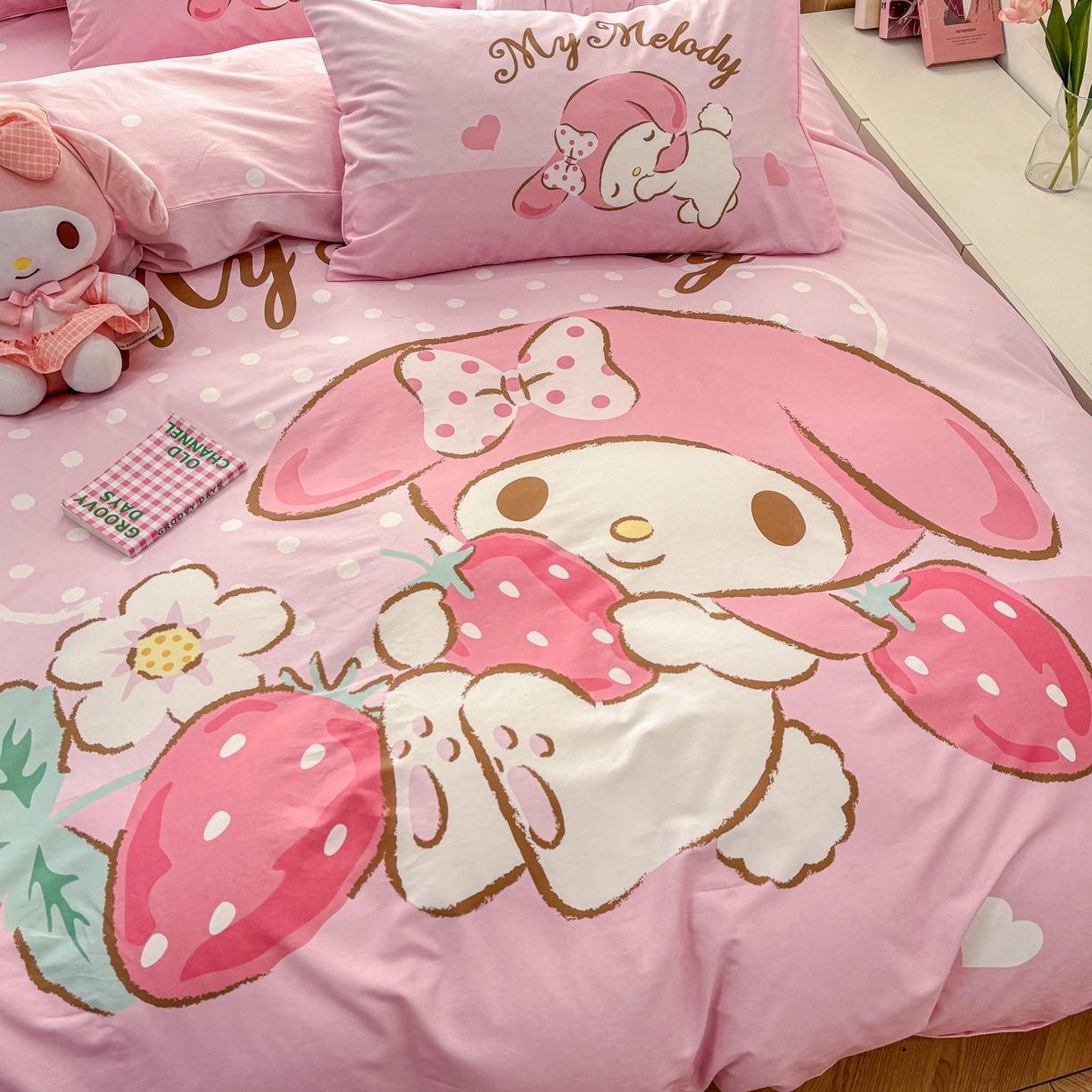 91家纺网 家纺一手货源 找家纺 孩子王家纺 2026新款卡通全棉纯棉正版授权大版三丽鸥系列四件套 美乐蒂日记