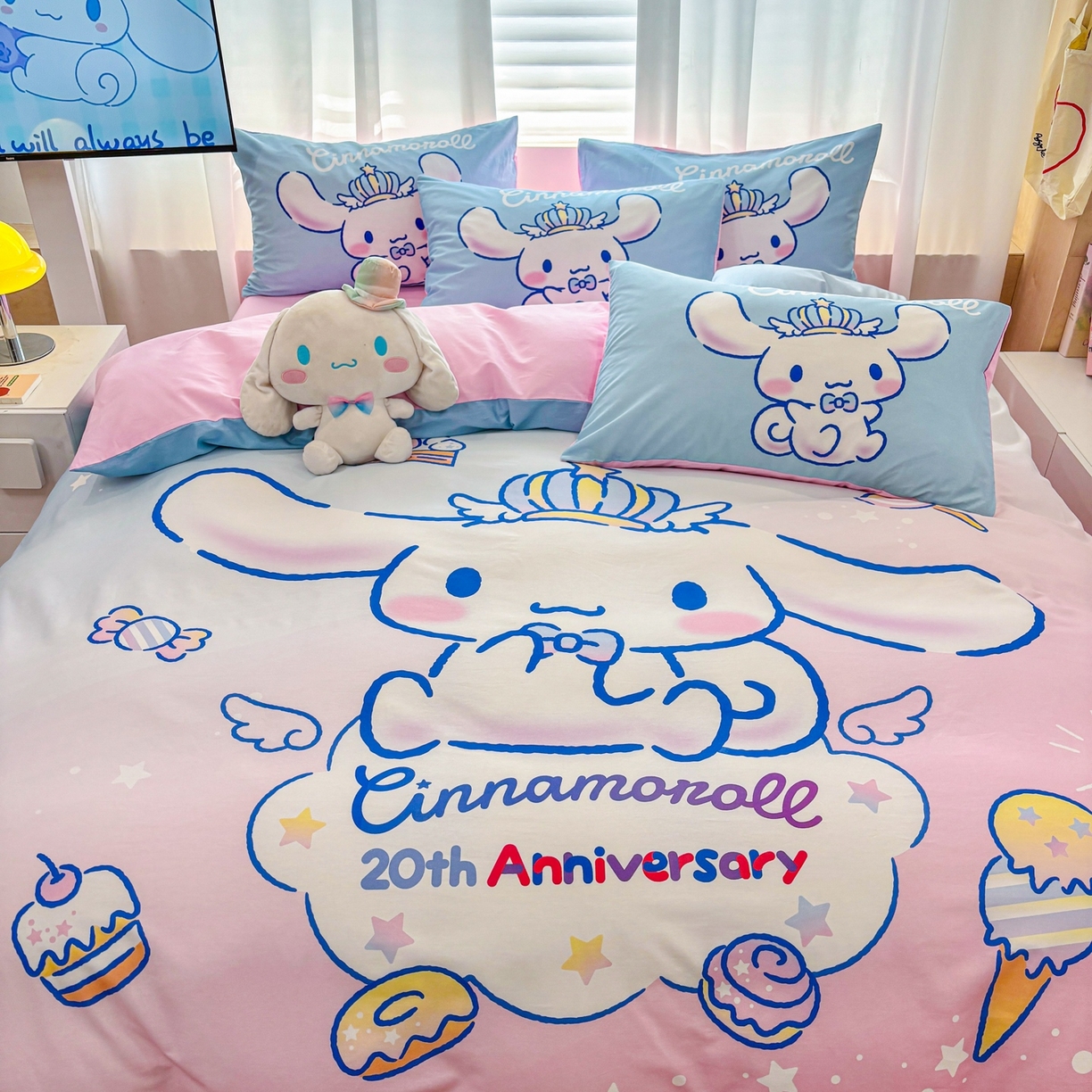 91家纺网 家纺一手货源 找家纺 孩子王家纺 2026新款卡通全棉纯棉正版授权大版三丽鸥系列四件套 闪亮玉桂狗