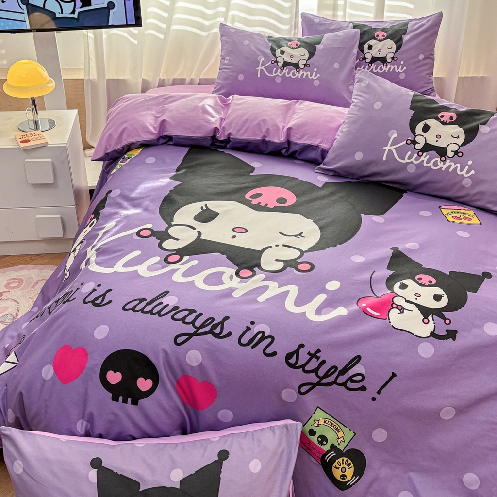 91家纺网 家纺一手货源 找家纺 孩子王家纺 2026新款卡通全棉纯棉正版授权大版三丽鸥系列四件套 圆点库洛米