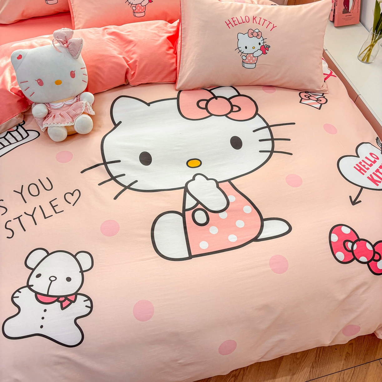 91家纺网 家纺一手货源 找家纺 孩子王家纺 2026新款卡通全棉纯棉正版授权大版三丽鸥系列四件套 时尚kt