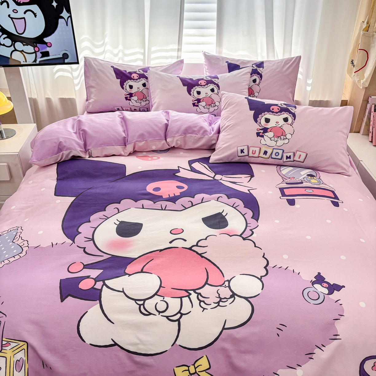 91家纺网 家纺一手货源 找家纺 孩子王家纺 2026新款卡通全棉纯棉正版授权大版三丽鸥系列四件套 美妆库洛米