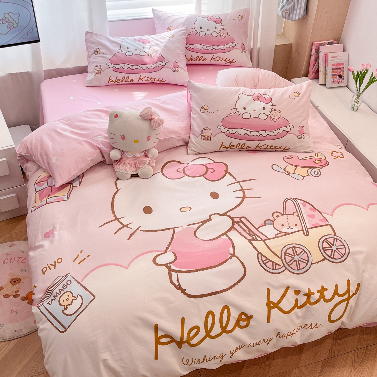 91家纺网 家纺一手货源 找家纺 孩子王家纺 2026新款卡通全棉纯棉正版授权大版三丽鸥系列四件套 香香kt