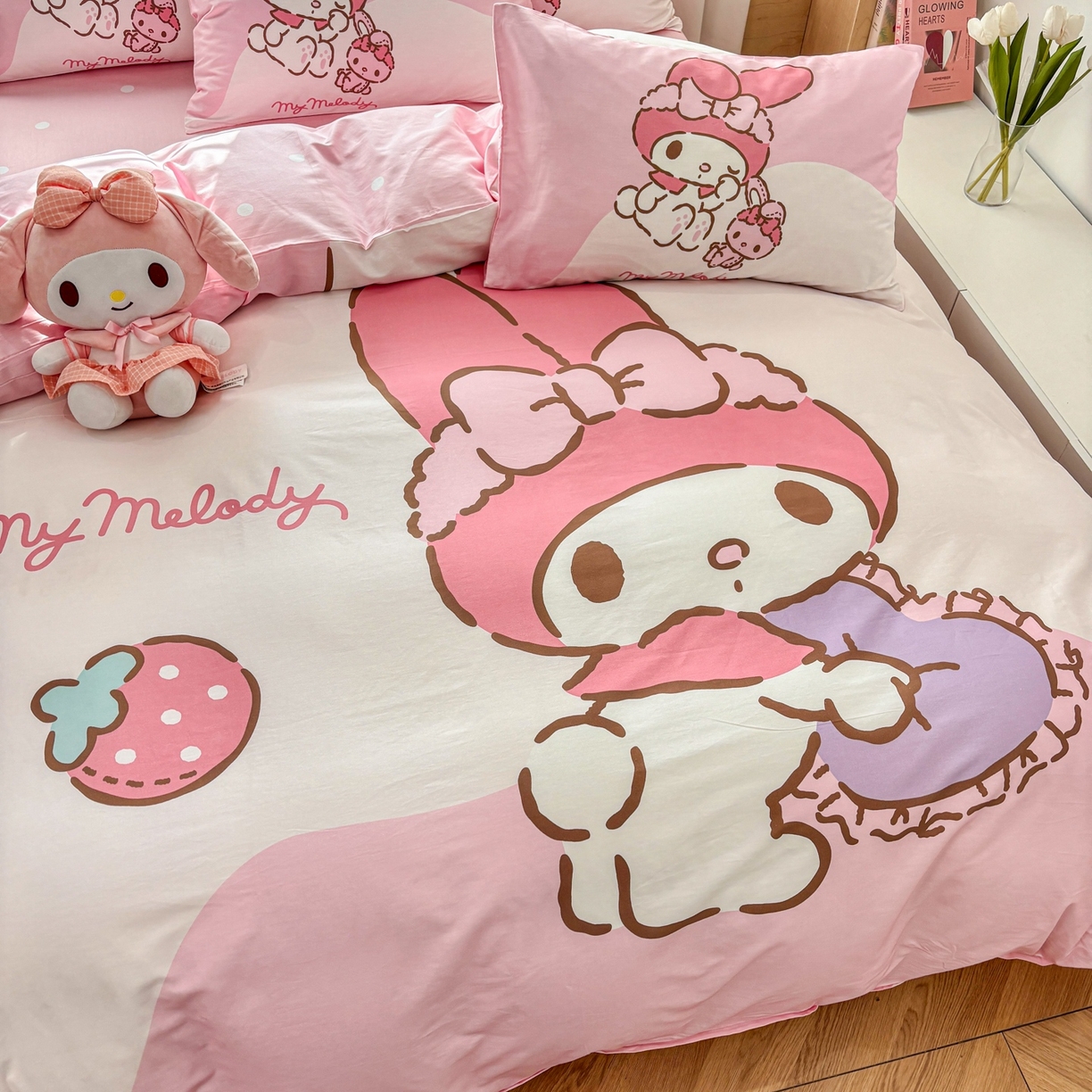 91家纺网 家纺一手货源 找家纺 孩子王家纺 2026新款卡通全棉纯棉正版授权大版三丽鸥系列四件套 草莓美乐蒂