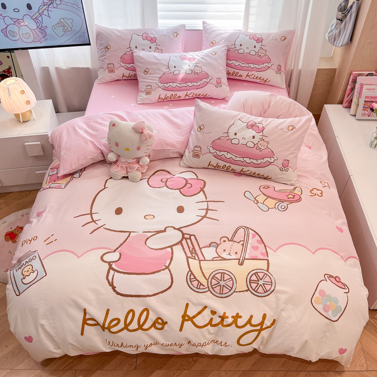 91家纺网 家纺一手货源 找家纺 孩子王家纺 2026新款卡通全棉纯棉正版授权大版三丽鸥系列四件套 香香kt