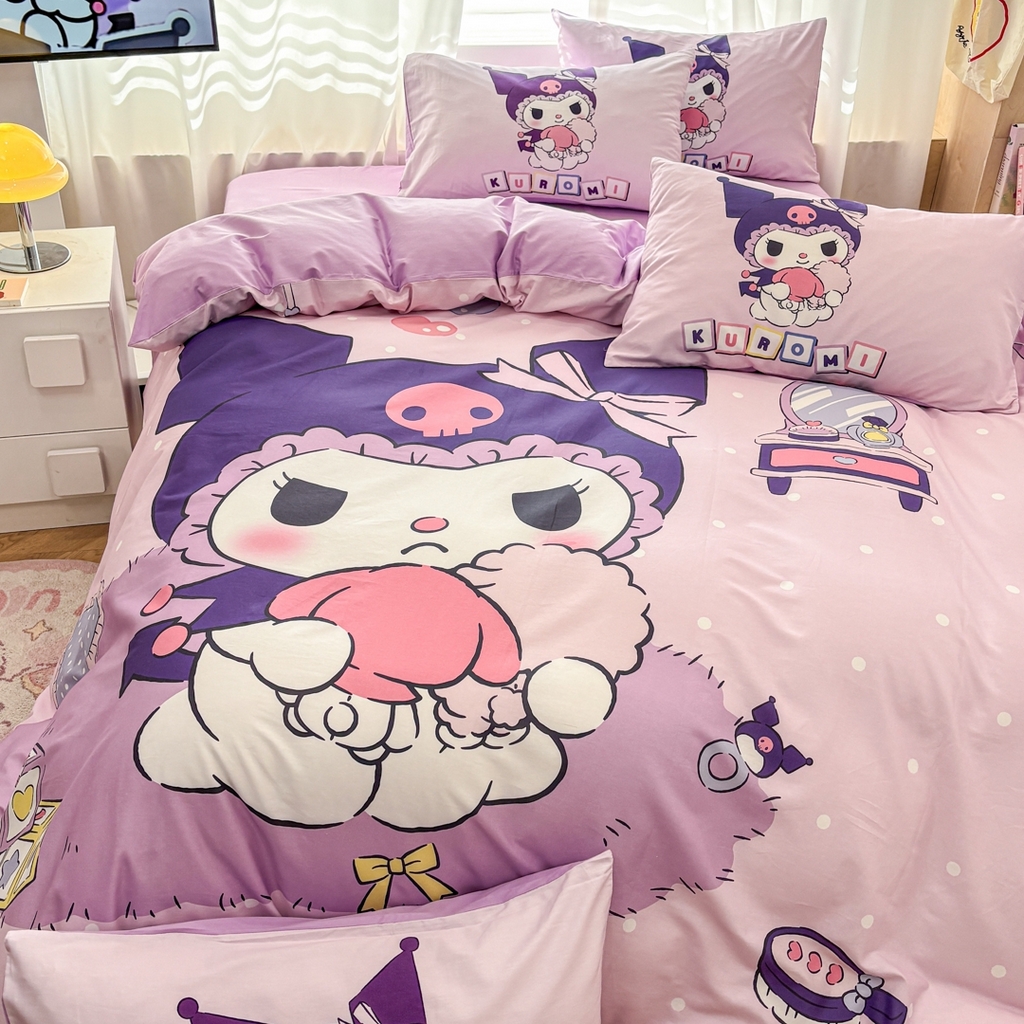 91家纺网 家纺一手货源 找家纺 孩子王家纺 2026新款卡通全棉纯棉正版授权大版三丽鸥系列四件套 美妆库洛米