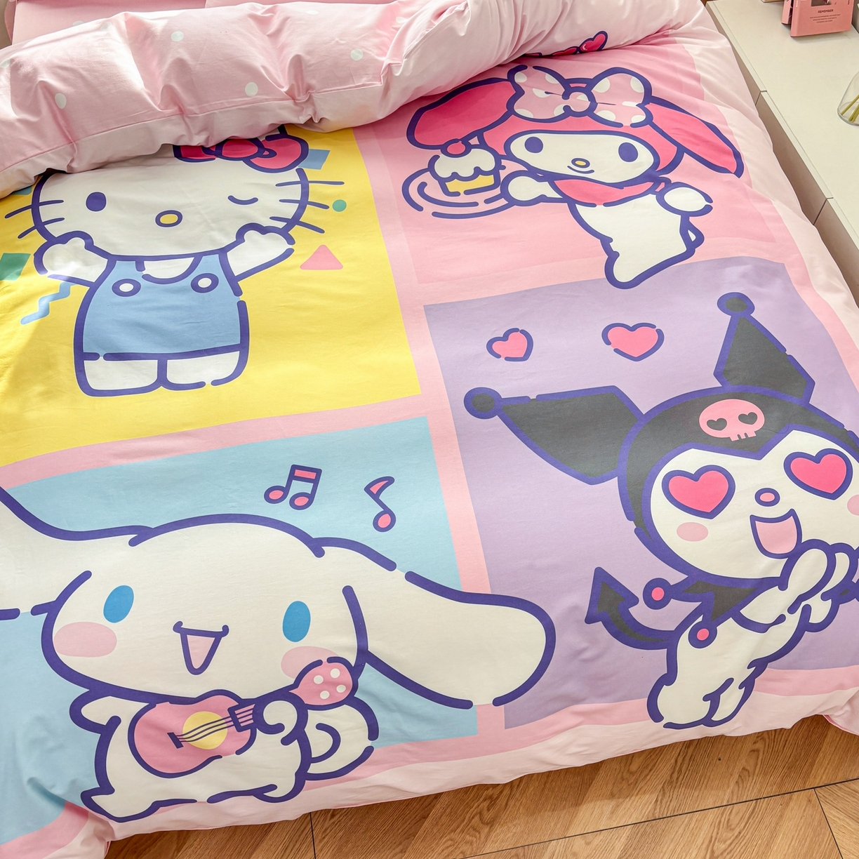 91家纺网 家纺一手货源 找家纺 孩子王家纺 2026新款卡通全棉纯棉正版授权大版三丽鸥系列四件套 马卡龙三丽鸥