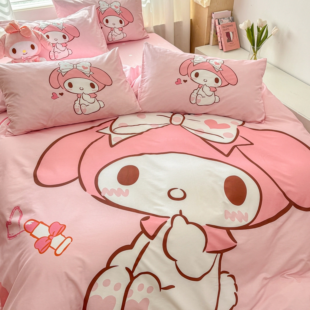 91家纺网 家纺一手货源 找家纺 孩子王家纺 2026新款卡通全棉纯棉正版授权大版三丽鸥系列四件套 仙仙美乐蒂