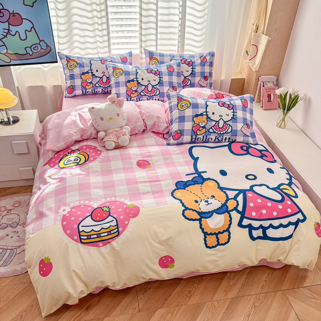 91家纺网 家纺一手货源 找家纺 孩子王家纺 2026新款卡通全棉纯棉正版授权大版三丽鸥系列四件套 格子乐园