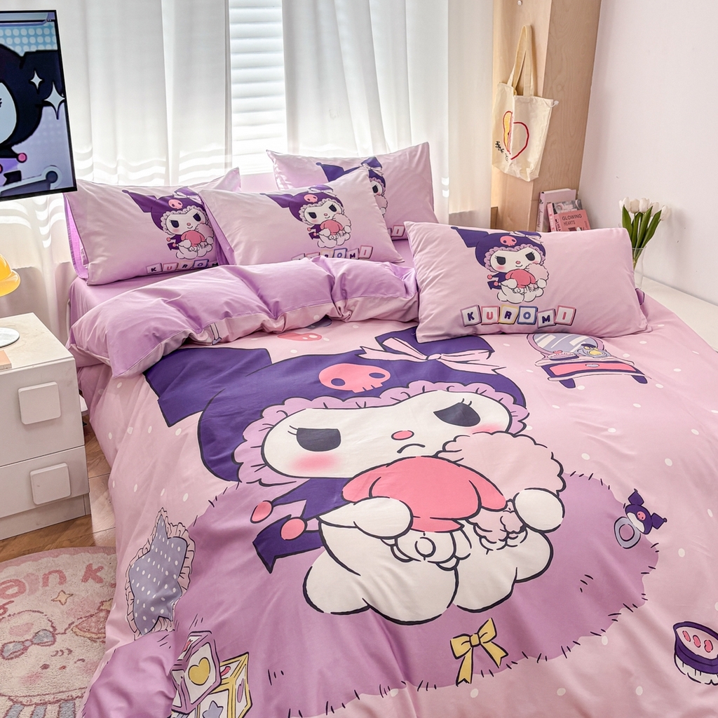 91家纺网 家纺一手货源 找家纺 孩子王家纺 2026新款卡通全棉纯棉正版授权大版三丽鸥系列四件套 美妆库洛米