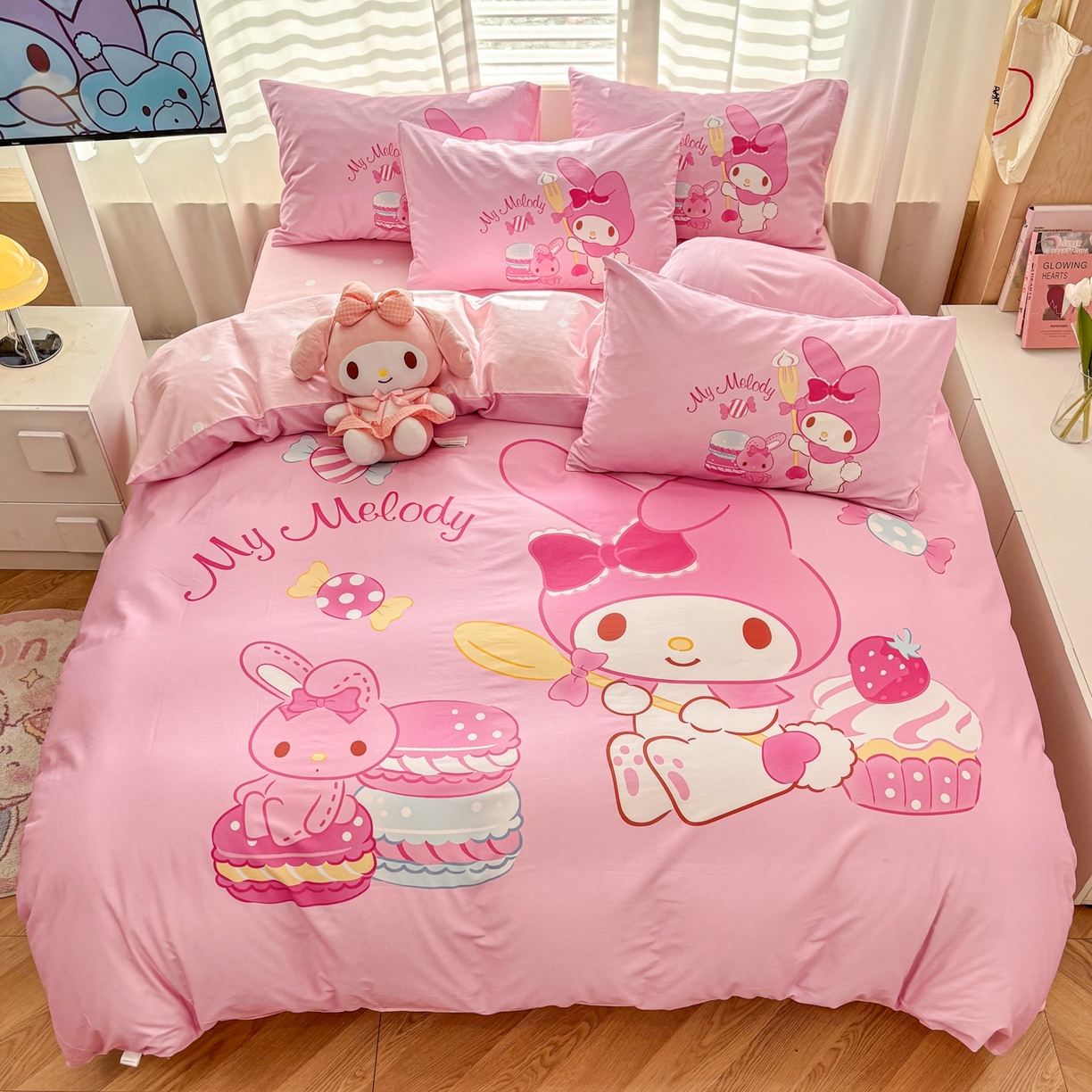 91家纺网 家纺一手货源 找家纺 孩子王家纺 2026新款卡通全棉纯棉正版授权大版三丽鸥系列四件套 蛋糕美乐蒂