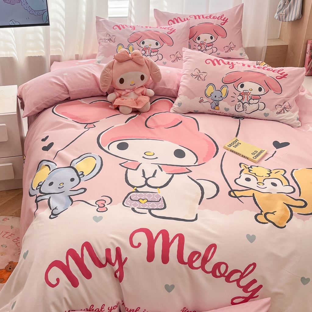 91家纺网 家纺一手货源 找家纺 孩子王家纺 2026新款卡通全棉纯棉正版授权大版三丽鸥系列四件套 卡哇伊美乐蒂