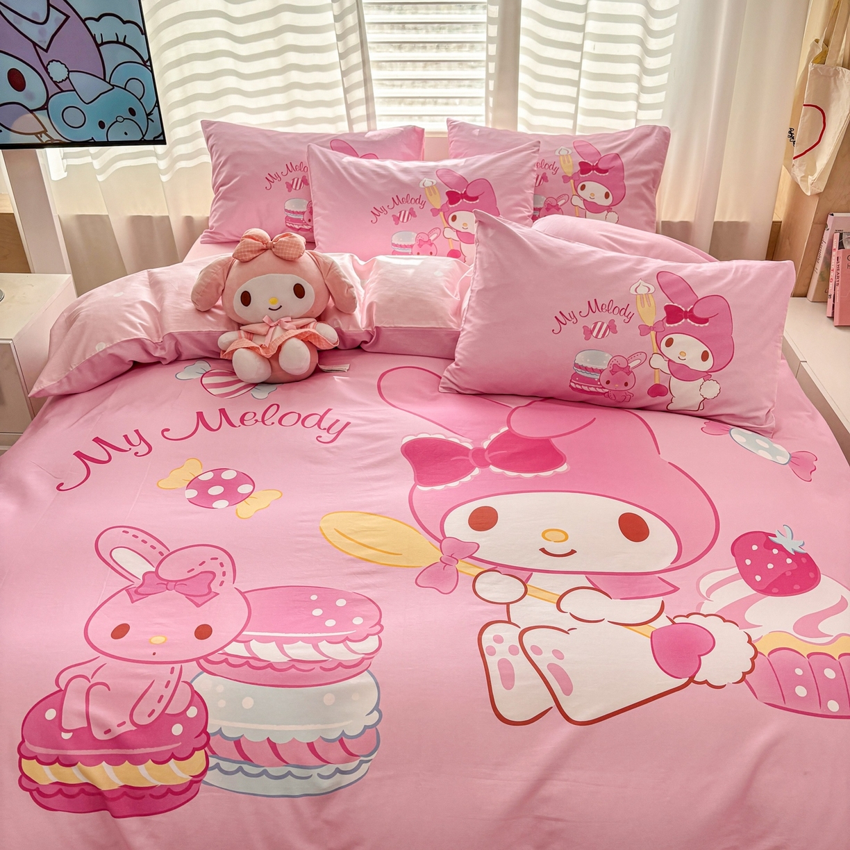 91家纺网 家纺一手货源 找家纺 孩子王家纺 2026新款卡通全棉纯棉正版授权大版三丽鸥系列四件套 蛋糕美乐蒂