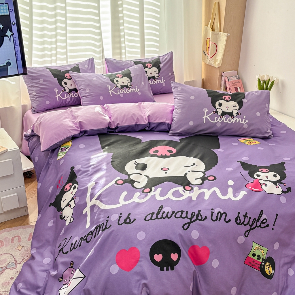 91家纺网 家纺一手货源 找家纺 孩子王家纺 2026新款卡通全棉纯棉正版授权大版三丽鸥系列四件套 圆点库洛米