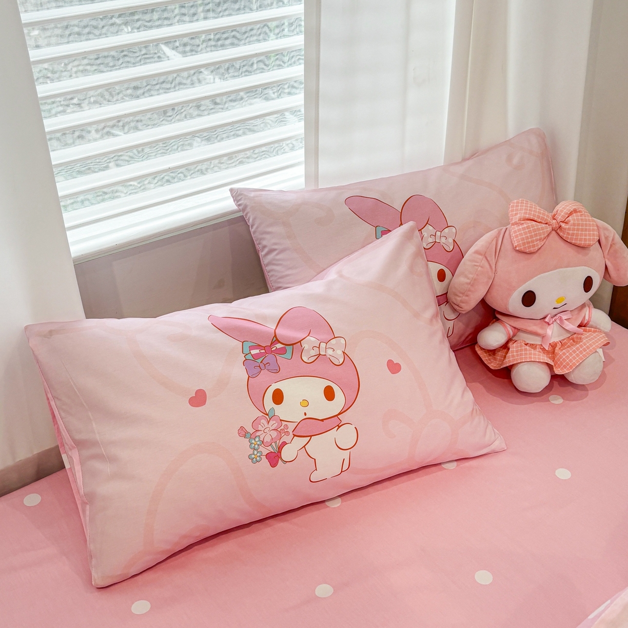 91家纺网 家纺一手货源 找家纺 孩子王家纺 2026新款卡通全棉纯棉正版授权大版三丽鸥系列四件套 调皮美乐蒂