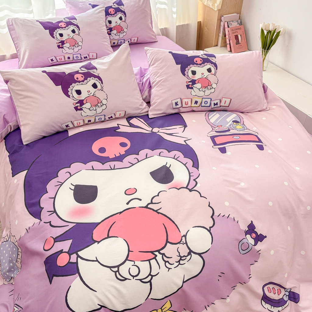 91家纺网 家纺一手货源 找家纺 孩子王家纺 2026新款卡通全棉纯棉正版授权大版三丽鸥系列四件套 美妆库洛米