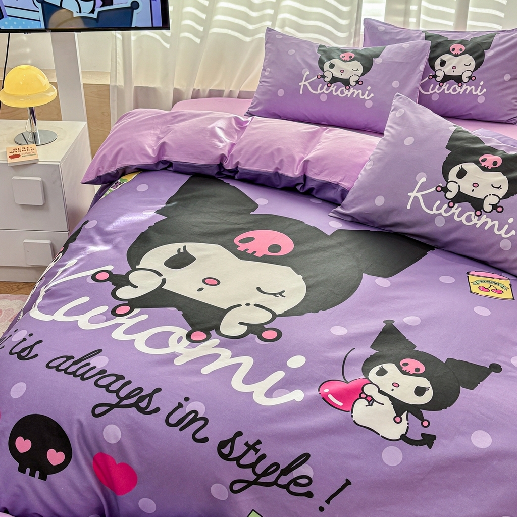 91家纺网 家纺一手货源 找家纺 孩子王家纺 2026新款卡通全棉纯棉正版授权大版三丽鸥系列四件套 圆点库洛米