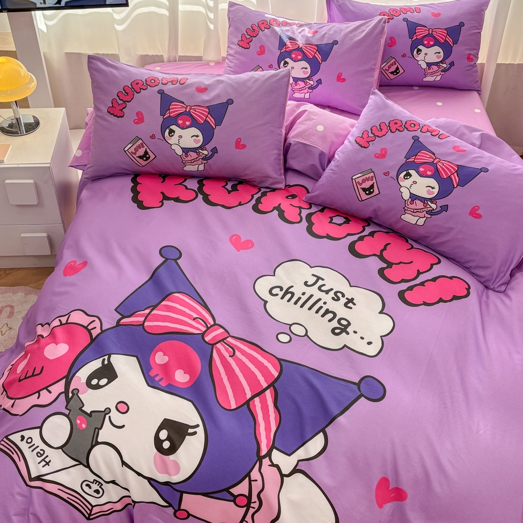 91家纺网 家纺一手货源 找家纺 孩子王家纺 2026新款卡通全棉纯棉正版授权大版三丽鸥系列四件套 睡梦库洛米