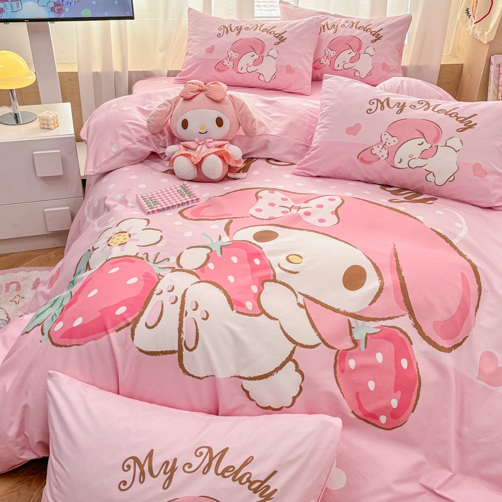 91家纺网 家纺一手货源 找家纺 孩子王家纺 2026新款卡通全棉纯棉正版授权大版三丽鸥系列四件套 美乐蒂日记