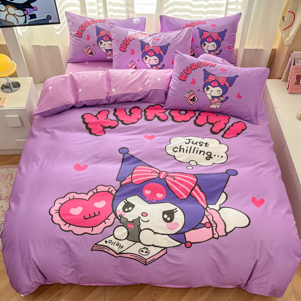 91家纺网 家纺一手货源 找家纺 孩子王家纺 2026新款卡通全棉纯棉正版授权大版三丽鸥系列四件套 睡梦库洛米