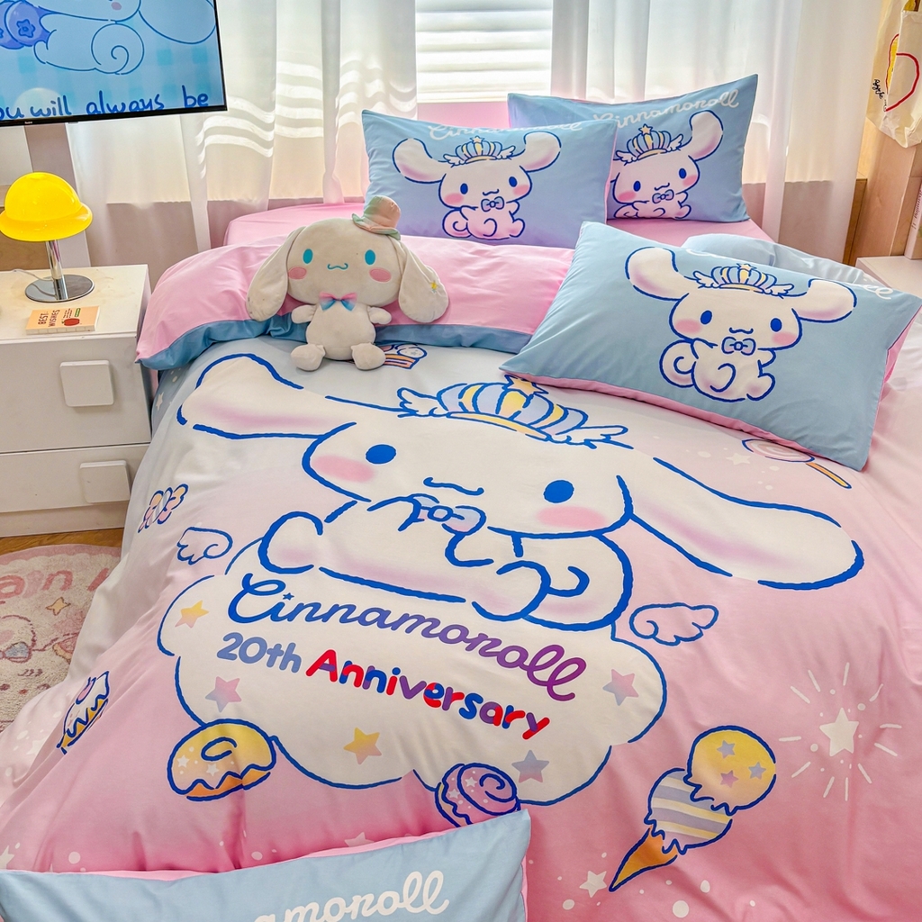 91家纺网 家纺一手货源 找家纺 孩子王家纺 2026新款卡通全棉纯棉正版授权大版三丽鸥系列四件套 闪亮玉桂狗