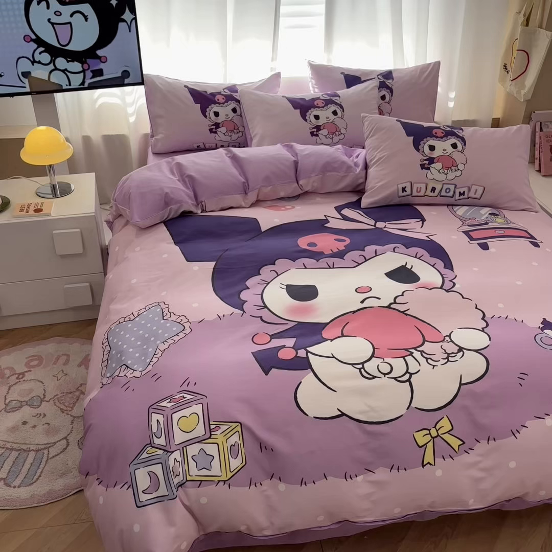 91家纺网 家纺一手货源 找家纺 孩子王家纺 2026新款卡通全棉纯棉正版授权大版三丽鸥系列四件套 美妆库洛米