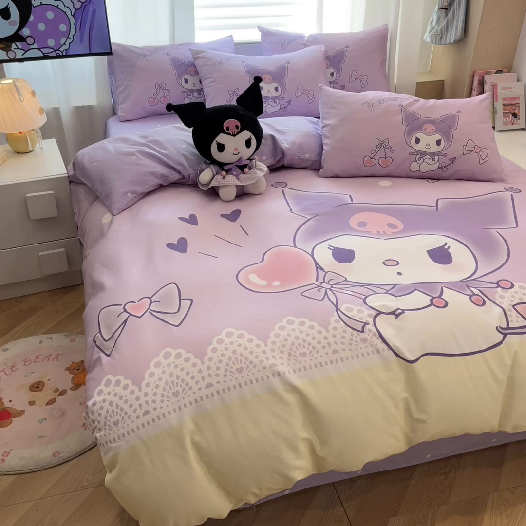 91家纺网 家纺一手货源 找家纺 孩子王家纺 2026新款卡通全棉纯棉正版授权大版三丽鸥系列四件套 幸运库洛米