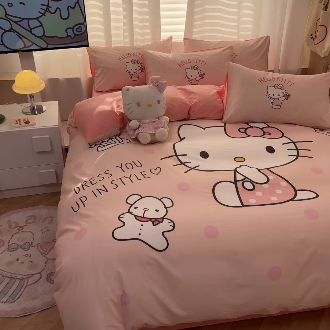 91家纺网 家纺一手货源 找家纺 孩子王家纺 2026新款卡通全棉纯棉正版授权大版三丽鸥系列四件套 时尚kt