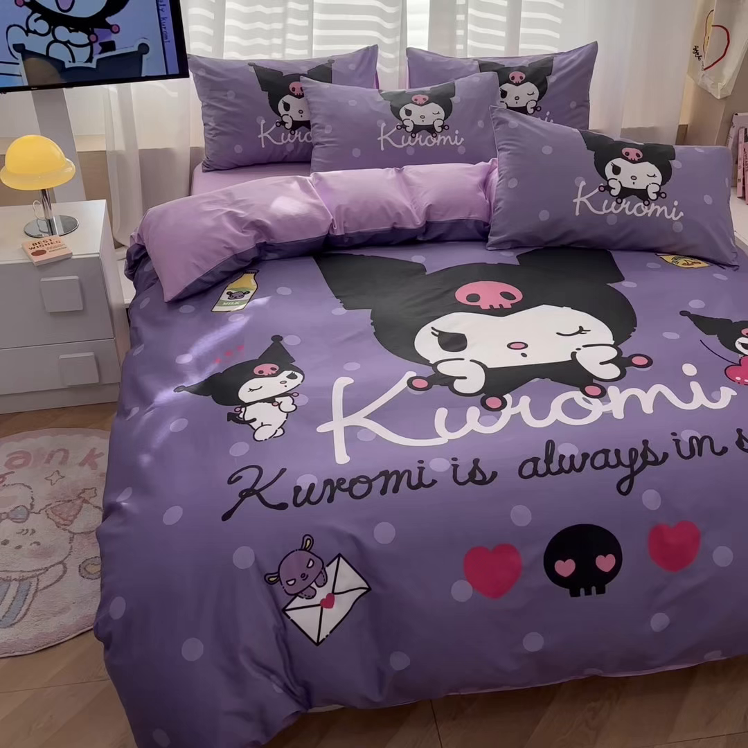 91家纺网 家纺一手货源 找家纺 孩子王家纺 2026新款卡通全棉纯棉正版授权大版三丽鸥系列四件套 圆点库洛米