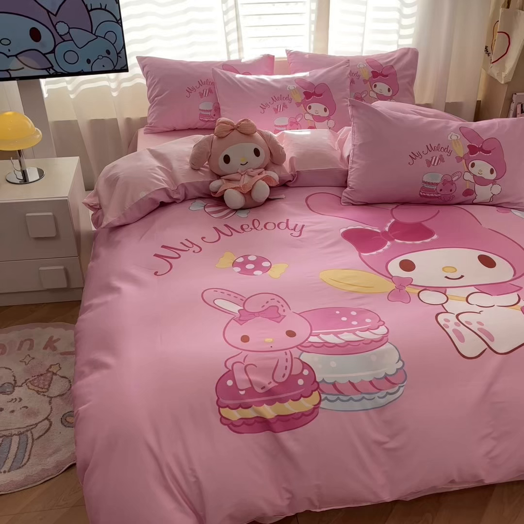 91家纺网 家纺一手货源 找家纺 孩子王家纺 2026新款卡通全棉纯棉正版授权大版三丽鸥系列四件套 蛋糕美乐蒂