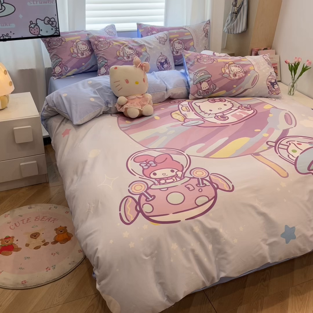 91家纺网 家纺一手货源 找家纺 孩子王家纺 2026新款卡通全棉纯棉正版授权大版三丽鸥系列四件套 梦幻家族