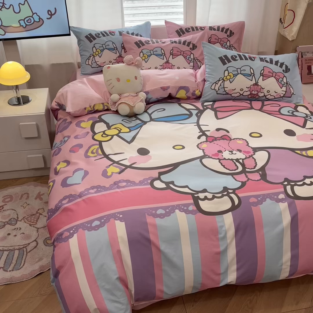 91家纺网 家纺一手货源 找家纺 孩子王家纺 2026新款卡通全棉纯棉正版授权大版三丽鸥系列四件套 kt双子星