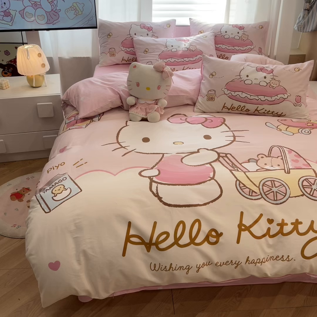 91家纺网 家纺一手货源 找家纺 孩子王家纺 2026新款卡通全棉纯棉正版授权大版三丽鸥系列四件套 香香kt