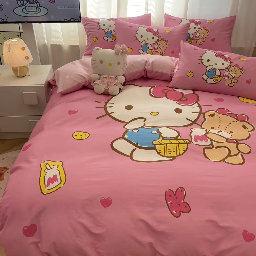 91家纺网 家纺一手货源 找家纺 孩子王家纺 2026新款卡通全棉纯棉正版授权大版三丽鸥系列四件套 温柔kt