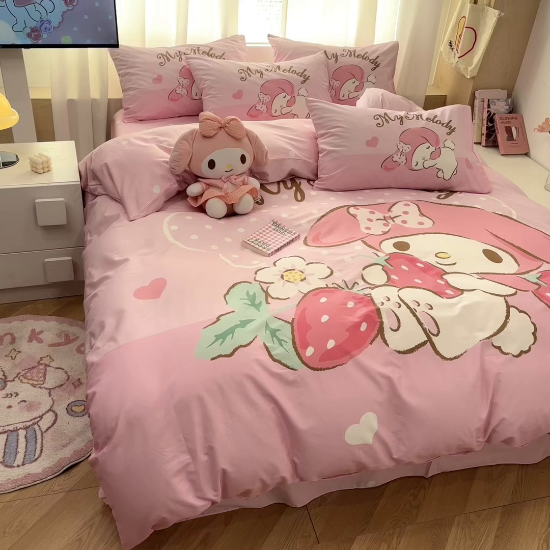 91家纺网 家纺一手货源 找家纺 孩子王家纺 2026新款卡通全棉纯棉正版授权大版三丽鸥系列四件套 美乐蒂日记