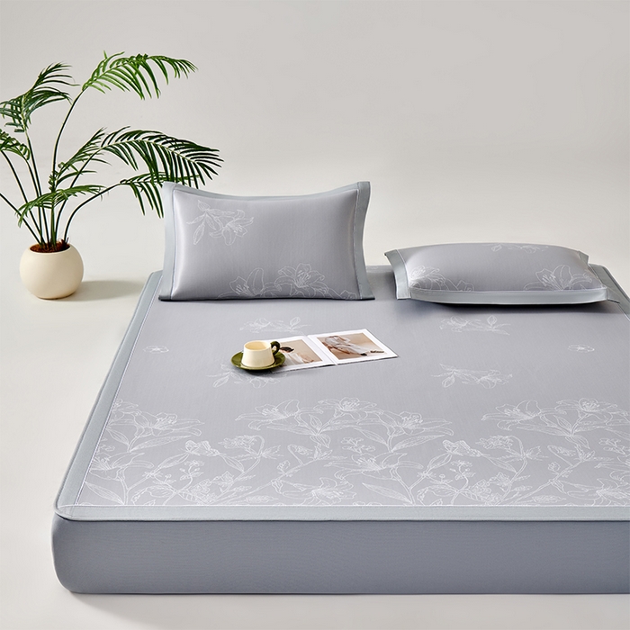 91家纺网 家纺一手货源 找家纺 小牛席业 2026新款【实拍风格】双PE凉感-百合清凉冰丝席系列（床笠款） 灰色