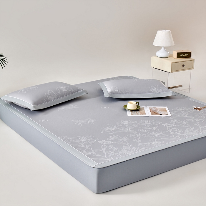 91家纺网 家纺一手货源 找家纺 小牛席业 2026新款【实拍风格】双PE凉感-百合清凉冰丝席系列（床笠款） 灰色