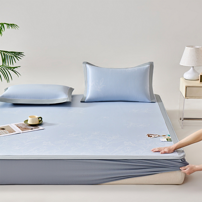 小牛席业 2026新款【实拍风格】双PE凉感-百合清凉冰丝席系列（床笠款） 蓝色