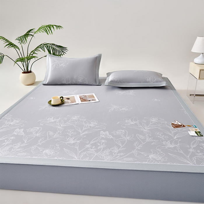 91家纺网 家纺一手货源 找家纺 小牛席业 2026新款【实拍风格】双PE凉感-百合清凉冰丝席系列（床笠款） 灰色