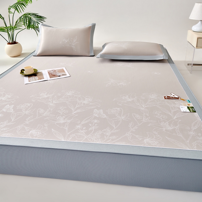 91家纺网 家纺一手货源 找家纺 小牛席业 2026新款【实拍风格】双PE凉感-百合清凉冰丝席系列（床笠款） 香槟