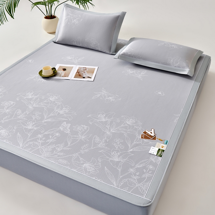 91家纺网 家纺一手货源 找家纺 小牛席业 2026新款【实拍风格】双PE凉感-百合清凉冰丝席系列（床笠款） 灰色